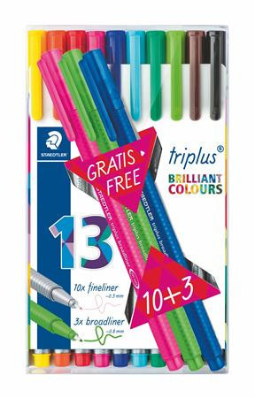 Needle felt set, 0.3 mm, STAEDTLER "Triplus 334", 10+3 different colours