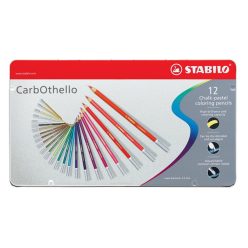   Pasztell ceruza készlet, kerek, fém doboz, STABILO "CarbOthello", 12 különböző szín