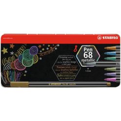   Rostirón készlet, fém doboz, 1,4 mm, STABILO "Pen 68 metallic", 8 különböző szín