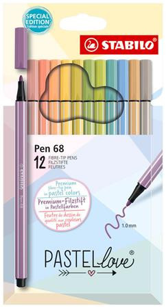 Set of 1 mm rust eraser, STABILO "Pen 68 Pastellove", 12 different colours
