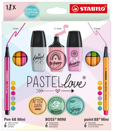 Set of pens, STABILO, "Mini World Pastellove", 18 different colours