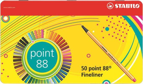 Needle felt pen set, 0.4 mm, metal box, STABILO "Point 88", 47+3 different colours