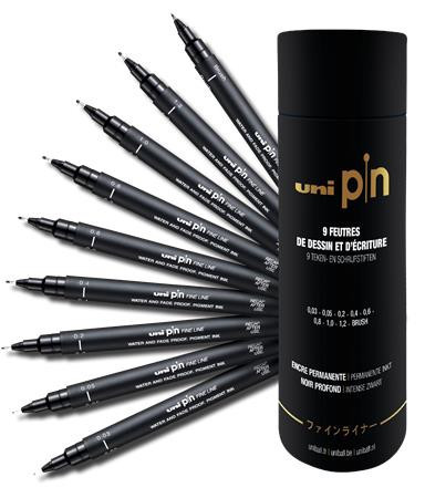 Drawing marker set UNI PIN "Tube", 9 different line thicknesses, black