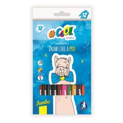   Színes ceruza készlet, háromszögletű, vastag, COOL BY VICTORIA, 12 különböző szín