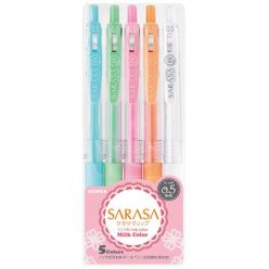   Zseléstoll készlet, 0,33 mm, nyomógombos, ZEBRA "Sarasa Clip Milk", 5 vegyes pasztell szín