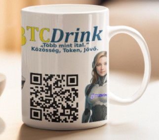 Btcdrink fehér ajándékbögre 3dl